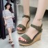 Korean version wedge heel women's buckle with suede heel sandals solid color exposed toe thick sole waterproof platform fish mouth shoes women's shoes