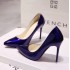 Europe Station Bare Color Stiletto High Heels Pointed Black Work Single Shoes Women's Lacquer Leather Blue Large Shoes Red Wedding Shoes