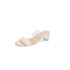 2023 new Korean version fairy style transparent thick heel straight square head pleated cool slippers summer high heels slippers for women