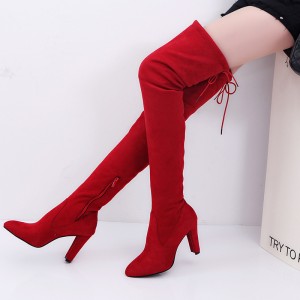 Wish AliExpress European and American autumn and winter plus size knee high boots high heels round toe frosted zipper women's boots size 42 43