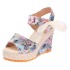 Sandals Women's Summer Casual New Style Ultra High Heels Flower Slope Heel Strap Bow Thick Bottom Bohemian Women's Shoes