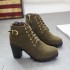 Autumn high heels, single boots, belt buckles, women's shoes, thick heels, short boots, round toe, Martin boots, women's lace up and bare boots, knight boots