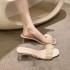 2024 new Korean version fairy style transparent thick heel straight square head pleated cool slippers summer high heels slippers for women