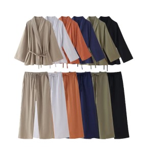 2024 summer new women's clothing European and American style kimono style outerwear casual pants set 54277344391423