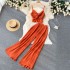 Summer pleated short crop top with exposed navel for spicy girls, women's pleated wide leg chiffon pants, beach vacation style two-piece set