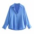 Foreign Trade 2023 Autumn New Women's Clothing European and American Versatile Silk Texture Long Sleeve Shirt for Women