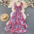 2022 beach dress for women looking slim, seaside vacation style, knee high pleated long skirt, super fairy chiffon printed dress