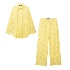 Wholesale of Spring and Summer New European and American Style Striped Loose Shirt 3217253 Sleepwear Style Pants 6929414