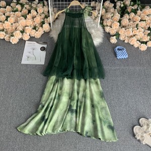 Dress tie dye pattern fairy skirt super fairy mesh splicing suspender cool and elegant style first love suspender skirt for women summer