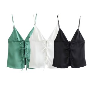 Foreign Trade 2024 Summer New Women's Clothing European and American Style Bow Decoration Silk Texture Strap Top 2170330