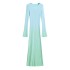 AliExpress wholesale summer new women's gradient color pullover round neck long sleeved slim knit long dress