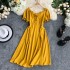 2020 New Summer Dress with Mushroom Edge One Piece Neck Bubble Sleeves, Careful Machine Lace, Retro Dress, Summer