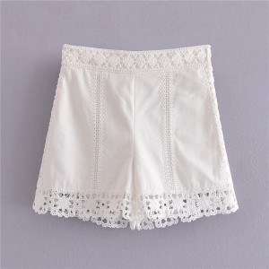 Foreign Trade 2024 European and American Summer New Style Fashionable Fresh Elastic High Waist slimming White Crochet Shorts for Women