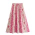 2023 Summer New Printed Lace up Skirt Set with Smooth Skirt Strap and Elastic Waist A-line for Foreign Trade