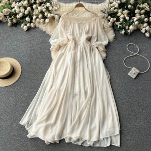 French socialite style one neck dress, women's summer lace hook flower design, light luxury, niche high-end long skirt