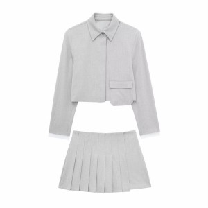 Wholesale of women's clothing, French niche fashion suit, short long sleeved shirt+high waisted pleated skirt for women 1608135