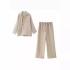 2024 women's cross-border European and American style linen drawstring straight leg pants 5063582+suit jacket women 6046582