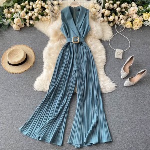 French retro waist cinching slimming style professional suit collar jumpsuit fashionable flared pants wide leg jumpsuit pants