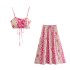 2023 Summer New Printed Lace up Skirt Set with Smooth Skirt Strap and Elastic Waist A-line for Foreign Trade