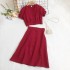 Summer New Retro French Bubble Sleeve V-neck Short Shirt Top+High Waist A-line Skirt Two Piece Set