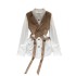 Two piece set with a high-end feel for women in autumn, fashionable and western-style. Short layered vest top, white long sleeved shirt