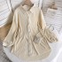 2022 early spring new Korean version loose BF style versatile lapel long sleeved pleated mid length shirt top for women