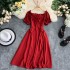 2020 New Summer Dress with Mushroom Edge One Piece Neck Bubble Sleeves, Careful Machine Lace, Retro Dress, Summer