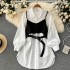 2023 high-end small camisole vest two-piece pullover dress, autumn women's short sleeved white shirt skirt