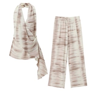 Cross border foreign trade summer new style tie dye asymmetric hanging top set 1165071 pants 1165072