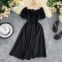 2020 New Summer Dress with Mushroom Edge One Piece Neck Bubble Sleeves, Careful Machine Lace, Retro Dress, Summer