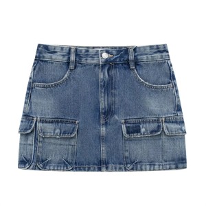 Cross border foreign trade wholesale 2023 sexy personalized pocket decoration high waisted workwear denim skirt