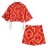 2022 European and American Summer New Casual Collar Drawstring Strap Red Shirt and Shorts Set for Foreign Trade