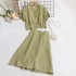 Summer New Retro French Bubble Sleeve V-neck Short Shirt Top+High Waist A-line Skirt Two Piece Set