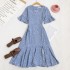 2020 Summer New Sweet Seaside Vacation V-neck Wave Point Strap Large Swing Fork Fish Tail Beach Dress for Women