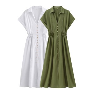 AliExpress Wholesale 2024 Spring New European and American style Linen Blended Midi Shirt Dress 8351030