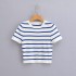 Foreign trade 2024 summer new women's clothing European and American style short cut ice silk striped knitted short sleeved T-shirt top for women