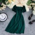 2020 New Summer Dress with Mushroom Edge One Piece Neck Bubble Sleeves, Careful Machine Lace, Retro Dress, Summer