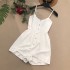 2023 summer new Korean version solid color versatile single breasted slimming high waisted elastic suspender jumpsuit women's shorts skirt pants