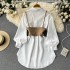 2023 high-end small camisole vest two-piece pullover dress, autumn women's short sleeved white shirt skirt