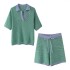 2024 New Women's Loose Knitted Polo Shirt Collar Top High Waist Knitted Shorts Set 6427041