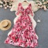 2022 beach dress for women looking slim, seaside vacation style, knee high pleated long skirt, super fairy chiffon printed dress