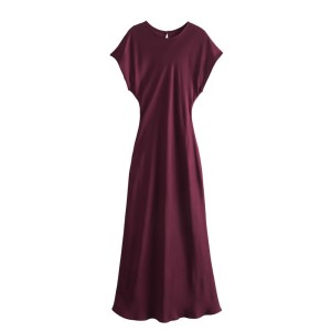 2023 Winter New European and American Style Round Neck Waist A-line Silk Satin Texture Long Dress for Women