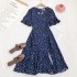 2020 Summer New Sweet Seaside Vacation V-neck Wave Point Strap Large Swing Fork Fish Tail Beach Dress for Women