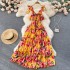 2022 beach dress for women looking slim, seaside vacation style, knee high pleated long skirt, super fairy chiffon printed dress