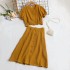 Summer New Retro French Bubble Sleeve V-neck Short Shirt Top+High Waist A-line Skirt Two Piece Set