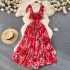 2022 beach dress for women looking slim, seaside vacation style, knee high pleated long skirt, super fairy chiffon printed dress