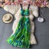 Seaside vacation printed camisole vest strapless top sleeveless two-piece set elegant pleated skirt large swing long skirt