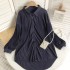 2022 early spring new Korean version loose BF style versatile lapel long sleeved pleated mid length shirt top for women