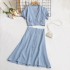 Summer New Retro French Bubble Sleeve V-neck Short Shirt Top+High Waist A-line Skirt Two Piece Set