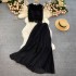 Seaside vacation set 2021 new women's lace top high waist slimming pleated chiffon skirt two-piece set